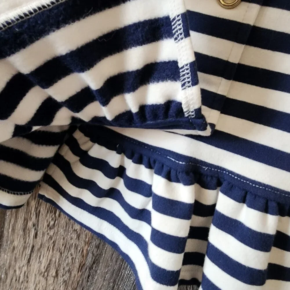 Gymboree Navy and White Knit Stretch Ruffle Peplum Jacket Gold Buttons Size XS 4